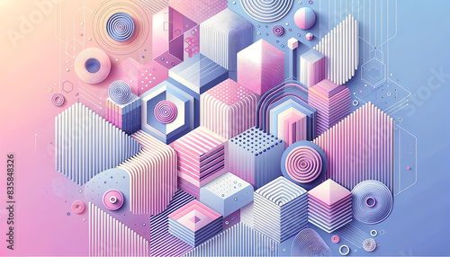 Geometric Abstract Art with Pastel Colors, modern design and 3D Shapes