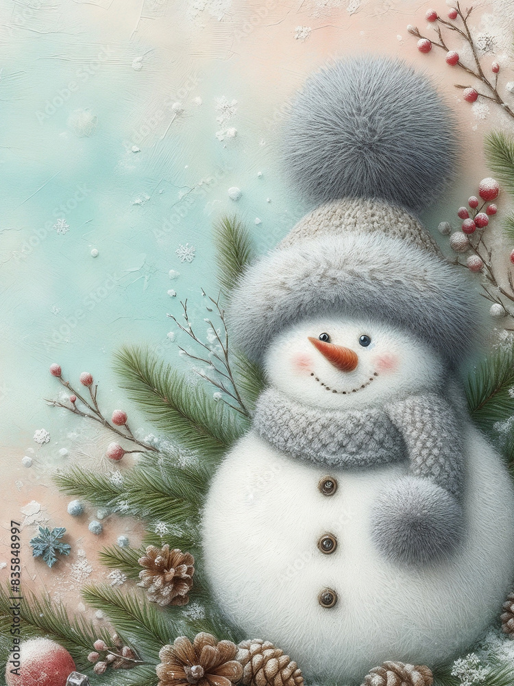Christmas background with snowman. AI Christmas background with snowman. AI