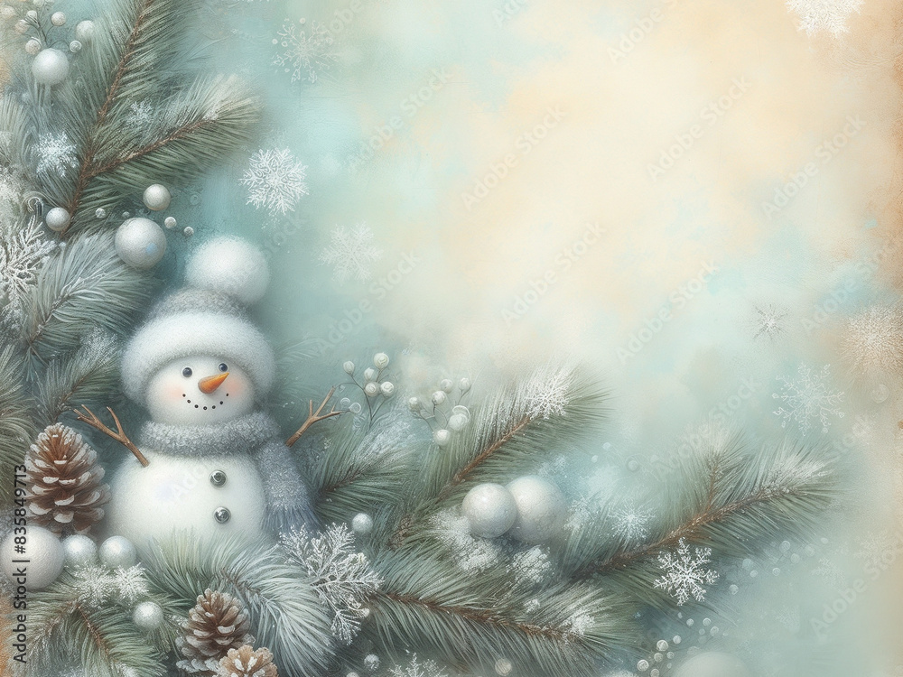 Obraz premium Christmas background with snowman. AI