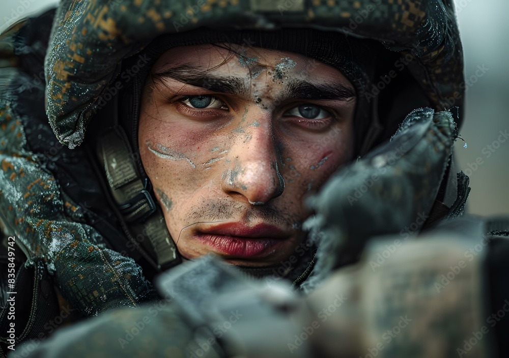 Portrait of a soldier with the wounds of war on his face Portrait of a soldier with the wounds of war on his face