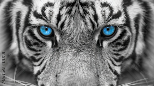 Big eyes. Blue eyes of a white tiger close-up.