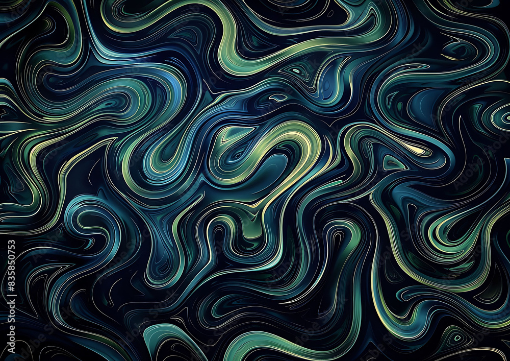 The image is a blue and green swirl with a dark background. The colors and patterns create a sense of movement and energy The image is a blue and green swirl with a dark background. The colors and patterns create a sense of movement and energy