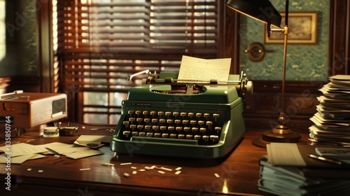 The vintage typewriter on desk photo