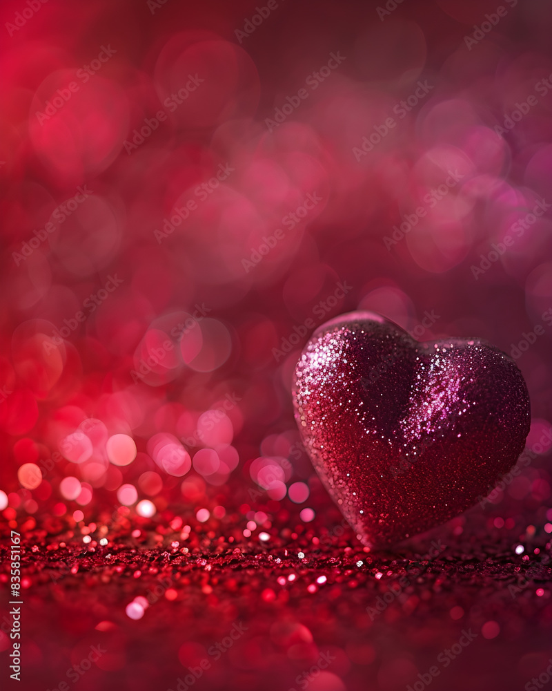 Sparkling red heart is surrounded by a vibrant and glittery red bokeh background Sparkling red heart is surrounded by a vibrant and glittery red bokeh background