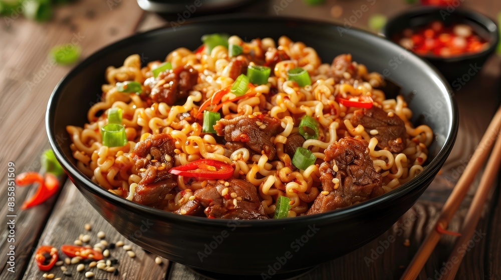 Miso flavored meat mixed with ramen noodles Miso flavored meat mixed with ramen noodles