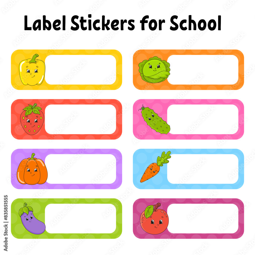School name label. Bright stickers. Rectangular label. Vector illustration.