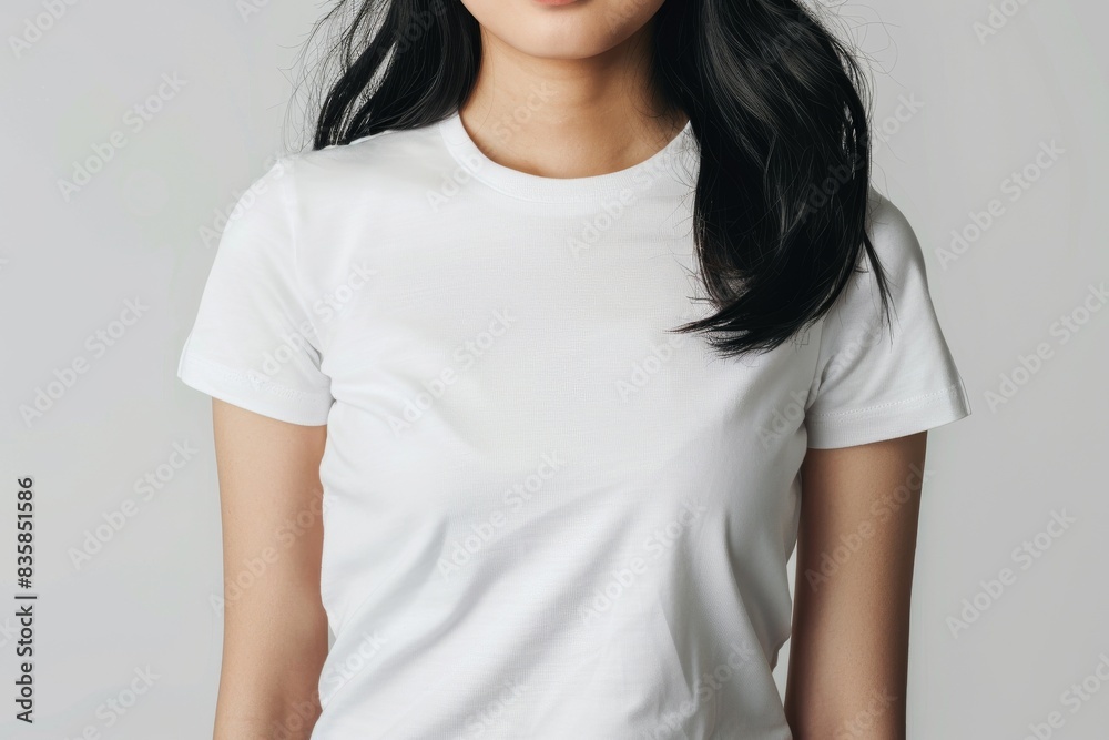 白いシャツを着た日本人女性(アジア人・ファッションモデル・正面・モックアップ) 白いシャツを着た日本人女性(アジア人・ファッションモデル・正面・モックアップ)