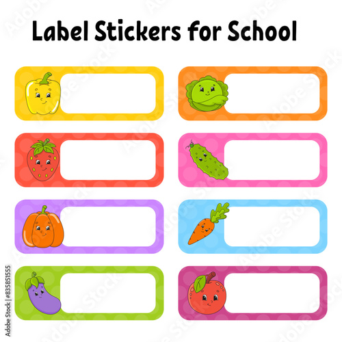 School name label. Bright stickers. Rectangular label. Vector illustration.