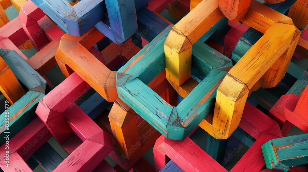 Fototapeta premium Vibrant Geometric 3D Shapes Interlocking