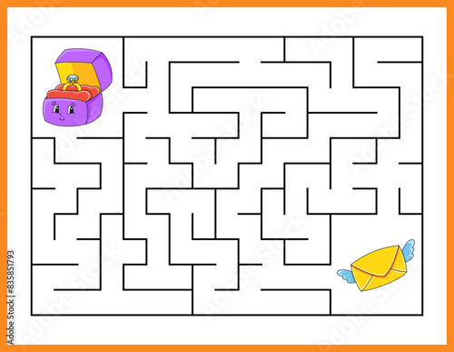 Rectangle maze. Game for kids. Funny labyrinth. Education developing worksheet. Activity page. Puzzle for children. cartoon style. Riddle for preschool. Logical conundrum. Vector illustration.
