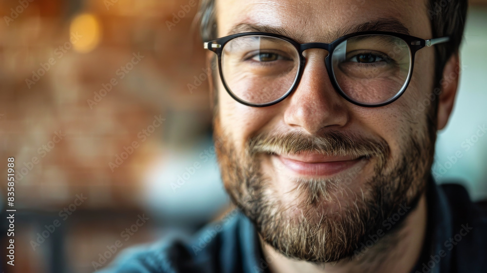 Close-up of a smiling man wearing glasses outdoors. A young man enjoying the weather outside. Vacation concept. Active lifestyle. Close-up of a smiling man wearing glasses outdoors. A young man enjoying the weather outside. Vacation concept. Active lifestyle.