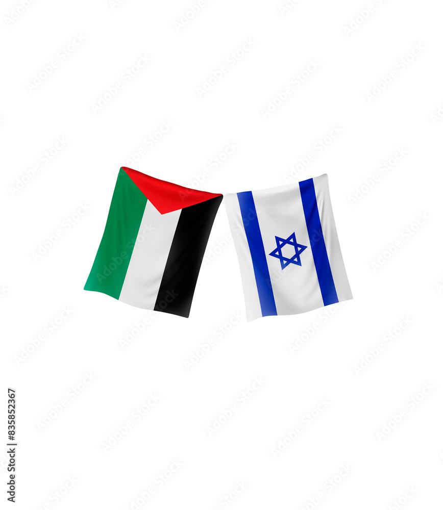 The flags of Israel and Palestine on white background The flags of Israel and Palestine on white background