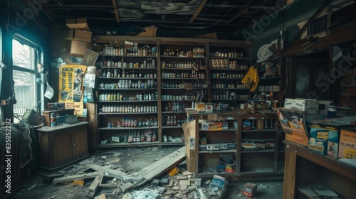 A dusty, abandoned general store interior