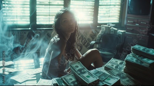 Woman surrounded by money photo