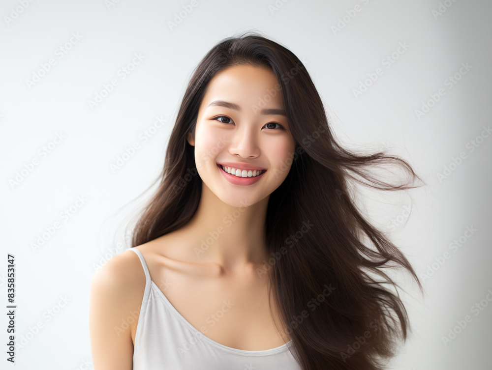 Graceful Asian Woman with a Radiant Smile on white background Graceful Asian Woman with a Radiant Smile on white background
