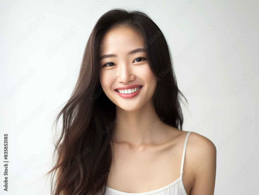 Delightful Asian Woman with a Bright Smile on white background Delightful Asian Woman with a Bright Smile on white background