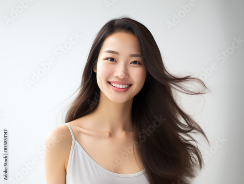 Graceful Asian Woman with a Radiant Smile on white background
