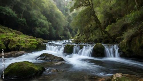 Beautiful waterfalls formed by a river in the area of Galicia  Spain.