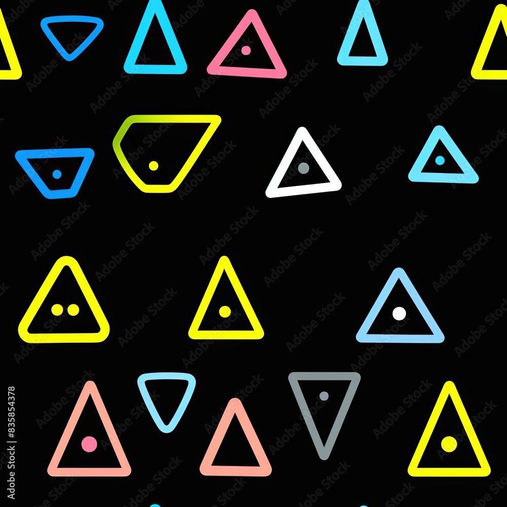Seamless pattern with colorful geometric triangles on a black background. Ideal for modern design and graphic projects. Seamless pattern with colorful geometric triangles on a black background. Ideal for modern design and graphic projects.