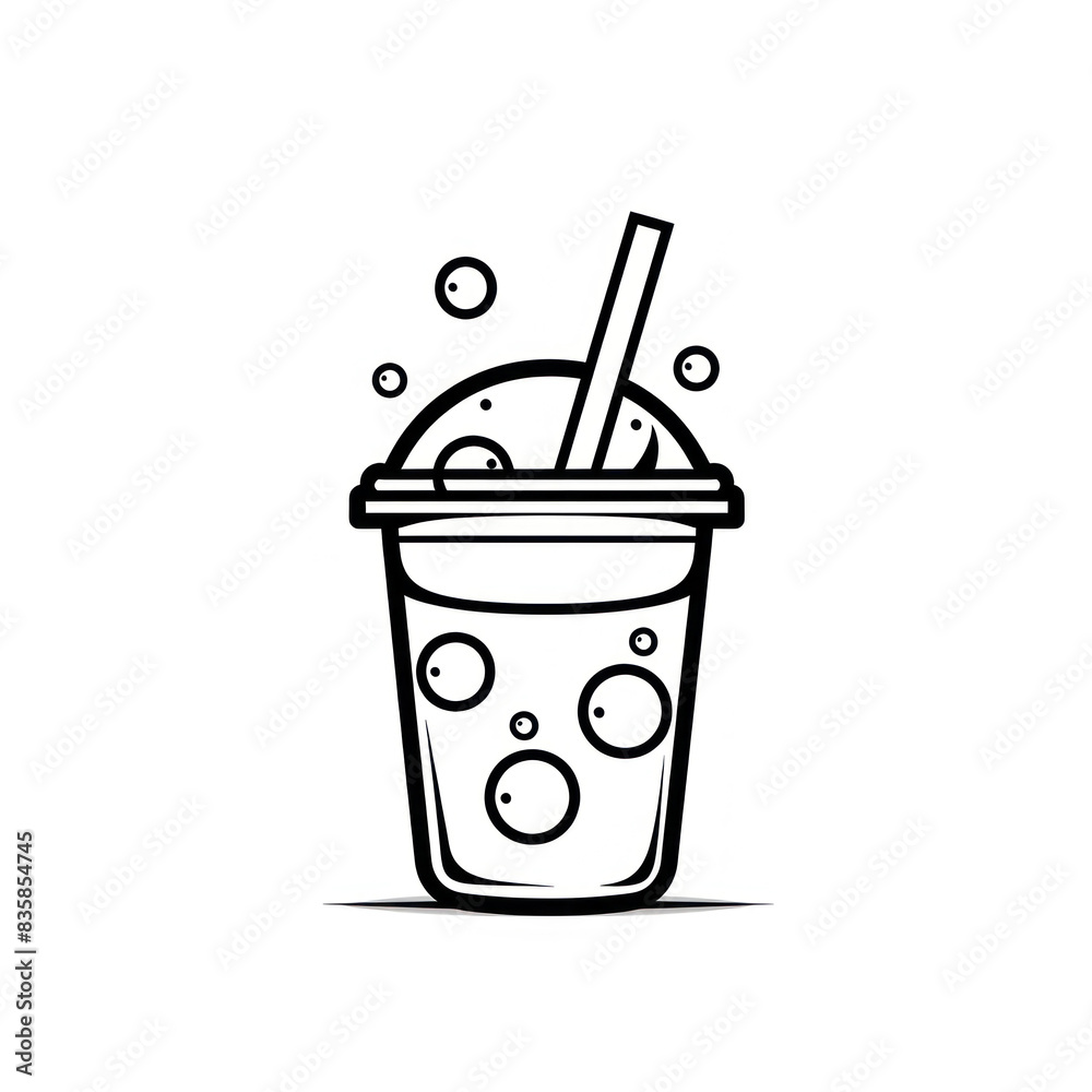 Bubble tea logo, minimalist style, line art on white background Bubble tea logo, minimalist style, line art on white background