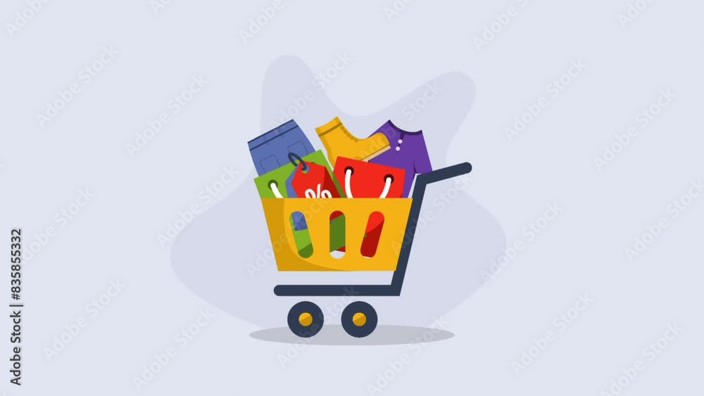 online shopping animation with shopping cart