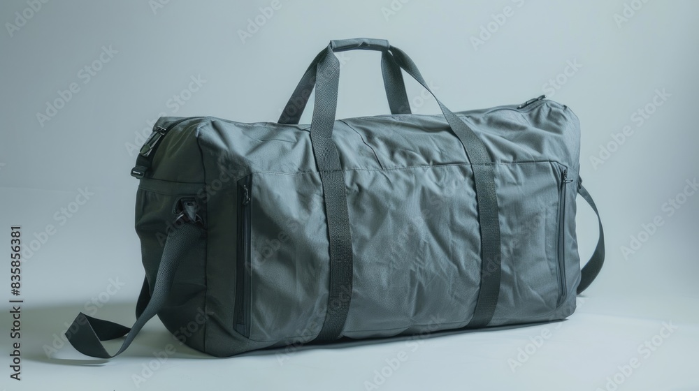 Fototapeta premium Gray travel bag separated on a plain white backdrop