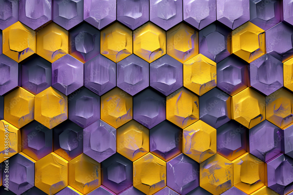 Abstract background with metalic yellow and purple hexagonal shapes metallic texture Abstract background with metalic yellow and purple hexagonal shapes metallic texture