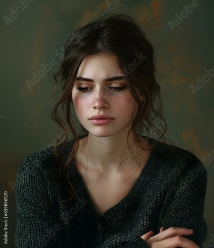 portrait of a beautiful young woman with freckles