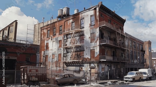 An animated GIF showing the transformation of a rundown building into a modern marvel through a series of renovation generated by AI © PZPIXEL.AI