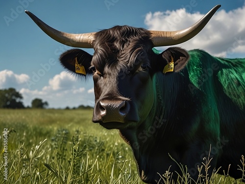 A black cow on a meadow