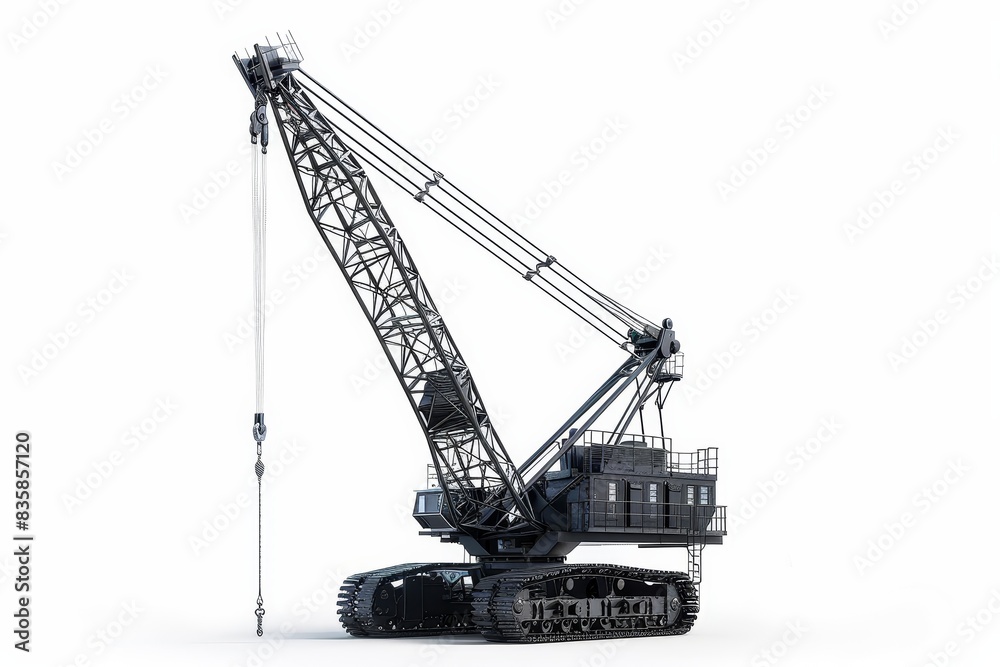 Realistic photograph of a complete Cranes,solid stark white background, focused lighting