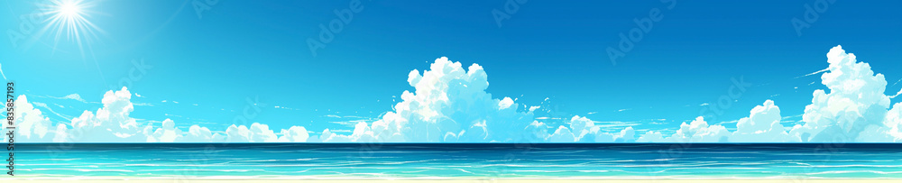 海と太陽と砂浜のある風景　Generative AI