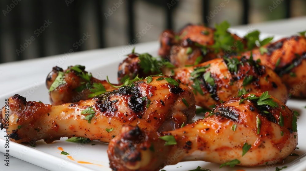 Grilled chicken drumstick pieces served separately on a white plate