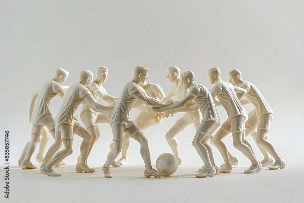 Obraz premium Realistic photograph of a complete Teamwork in sports,solid stark white background, focused lighting 