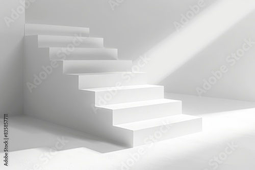 Realistic photograph of a complete Step diagrams solid stark white background  focused lighting