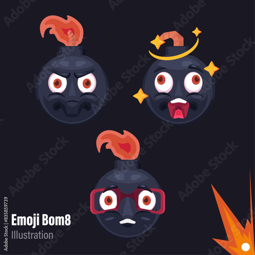 Emoji Bomb, emoji, illustration, bombing, kaboom, black, kid, kids illustration, kids., vector