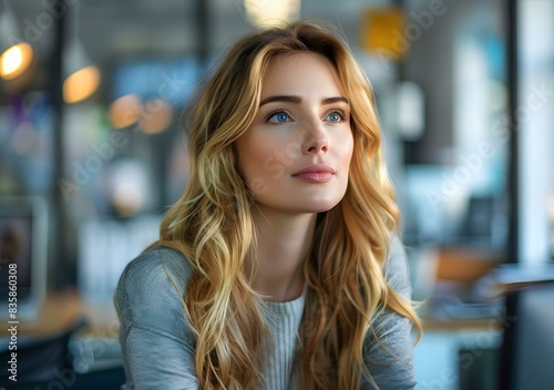 Wallpaper Mural Portrait of a beautiful young woman with long blond hair looking away thoughtfully Torontodigital.ca