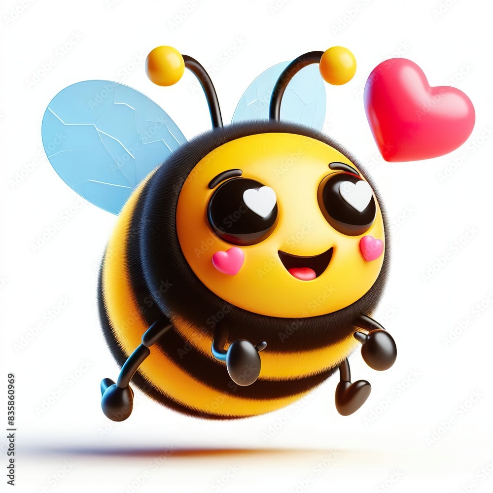 a 3D bumblebee happy with heart eye emoji on a white background a 3D bumblebee happy with heart eye emoji on a white background