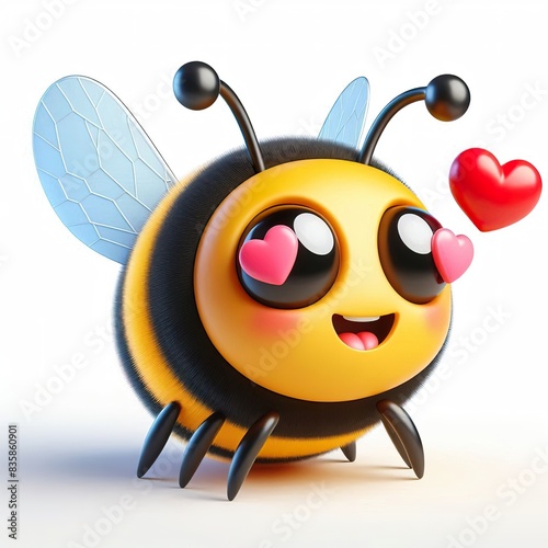 a 3D bumblebee happy with heart eye emoji on a white background photo