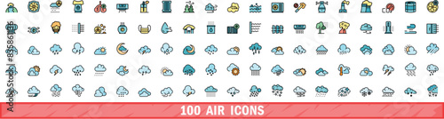 100 air icons set. Color line set of air vector icons thin line color flat on white