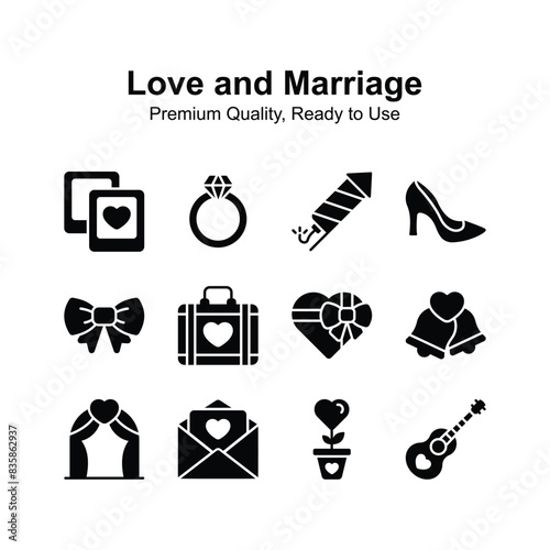 Well designed love and marriage icons set in editable style