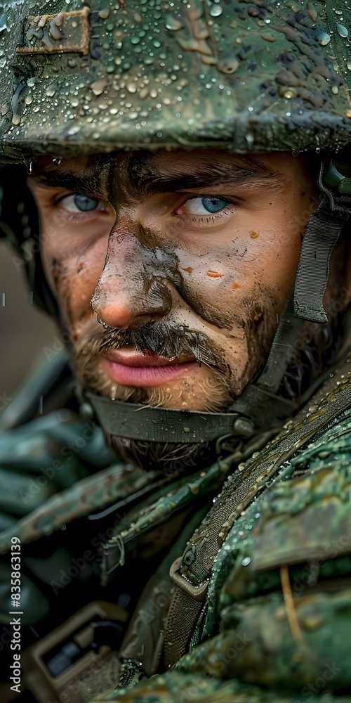 Portrait of a soldier in the rain