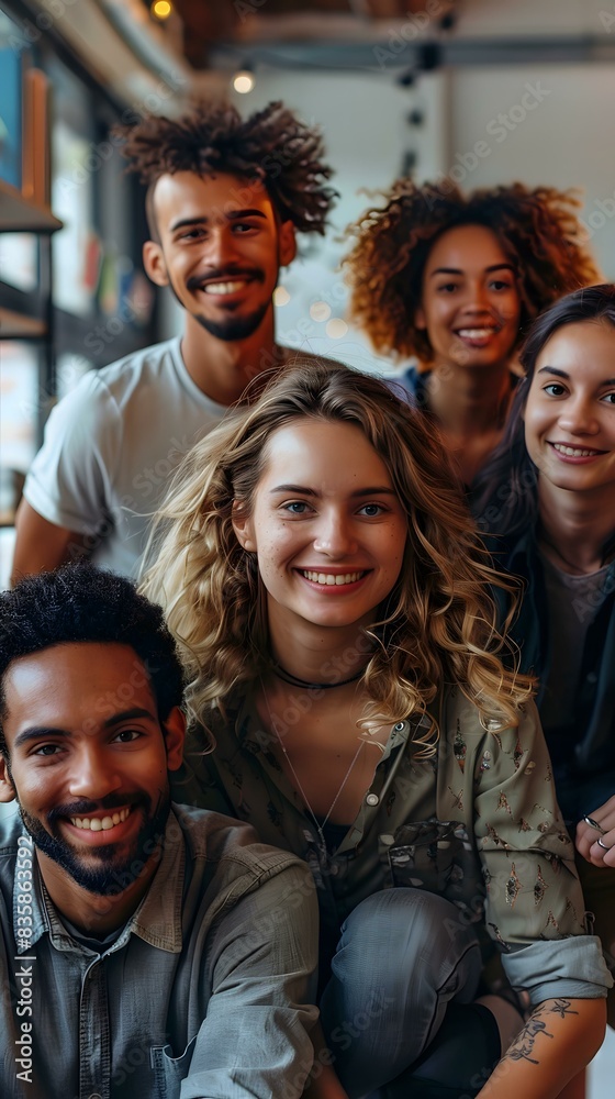 Portrait of a group of diverse young people smiling happily Portrait of a group of diverse young people smiling happily