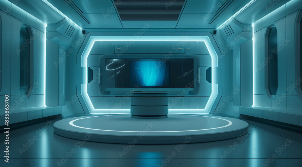 White TV studio mockup, blue lights, chinapunk style, dark gray/maroon.generative ai