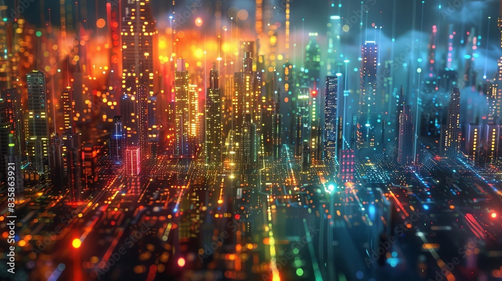 Fourdimensional image of a futuristic city, Abstract, Multicolored, 3D rendering, Creating a surreal and complex urban scene Fourdimensional image of a futuristic city, Abstract, Multicolored, 3D rendering, Creating a surreal and complex urban scene