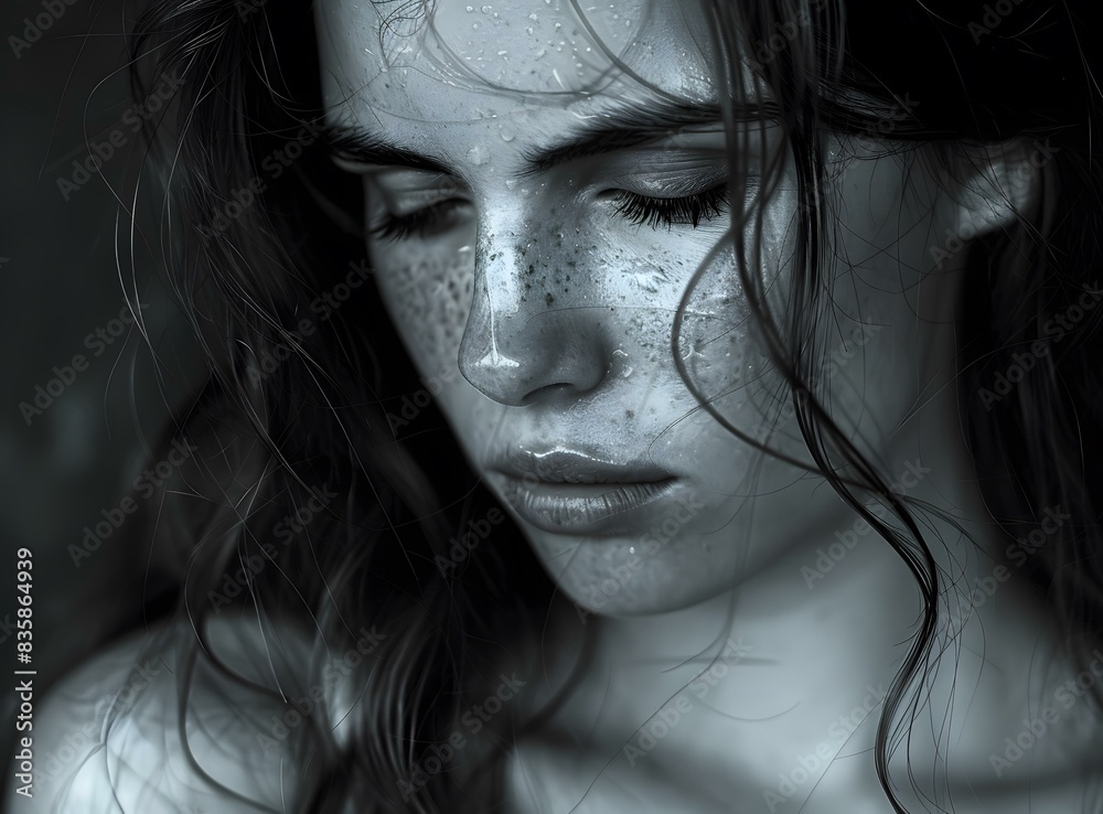 Portrait of a beautiful young woman with freckles on her face Portrait of a beautiful young woman with freckles on her face