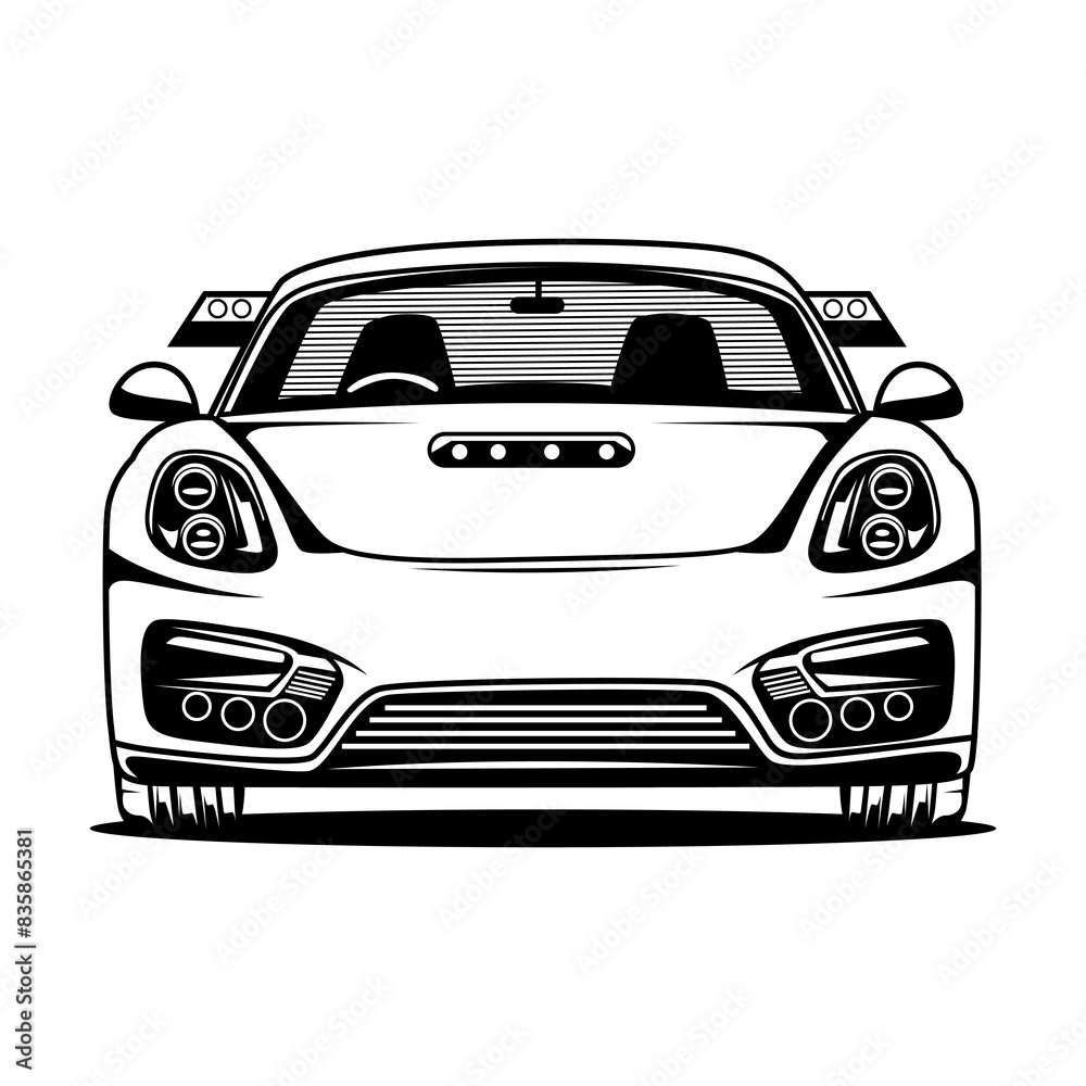 illustration of a black and white sports racing car on a plain background illustration of a black and white sports racing car on a plain background