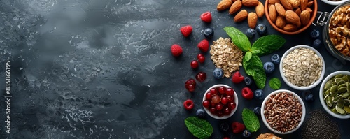 Healthy Food Ingredients on Grey Background photo
