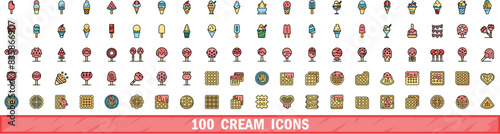 100 cream icons set. Color line set of cream vector icons thin line color flat on white