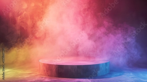 Wallpaper Mural Podium rainbow colorful smoke background product platform abstract stage texture spotlight. Floor podium empty room table wall scene place display studio, 3D, LGBTQ+, grunge, pride. Torontodigital.ca